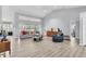 Spacious living area with vaulted ceilings, stylish furniture, and an open view to the outdoors at 5638 Hereford Dr, New Port Richey, FL 34655