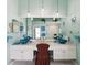 Luxurious bathroom with double vanity, unique bowl sinks, and a walk-in shower at 8137 Morning View Dr, Hudson, FL 34667