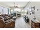 Cozy living room with a fireplace, ample seating, and plenty of natural light at 8137 Morning View Dr, Hudson, FL 34667
