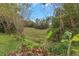Beautiful grassy backyard with green foliage and tree's as well as mulch and plant-life at 8514 Ashbury Dr, Hudson, FL 34667