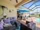 Outdoor patio with furniture, screened enclosure, and pool at 9010 Penelope Dr, Weeki Wachee, FL 34613