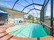 Home's pool with brick trim under a screened in enclosure at 9010 Penelope Dr, Weeki Wachee, FL 34613