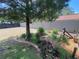 Spacious backyard with a tree, garden bed, and privacy fence, offering a serene setting for outdoor enjoyment at 9186 Patio Ct, Spring Hill, FL 34608