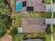 Aerial view of two homes with pools, solar panels, and well-maintained landscaping at 10106 Tolman Dr, Hudson, FL 34667