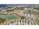 Wide aerial shot of a suburban community with multiple ponds and green spaces at 10823 Penny Gale Loop, San Antonio, FL 33576