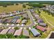 An aerial view of a charming neighborhood with winding streets and a scenic pond, creating a tranquil and inviting atmosphere at 1119 Dustan Pl, Trinity, FL 34655