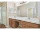 Spacious bathroom with dual sink vanity, large mirror, and doorway to a shower and the bedroom at 1119 Dustan Pl, Trinity, FL 34655