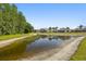 Scenic community pond reflecting nearby homes in a tranquil, landscaped setting with mature trees at 1119 Dustan Pl, Trinity, FL 34655