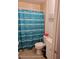 The bathroom offers a toilet, a shower with a blue curtain, and a vanity at 1127 Lodge Cir, Spring Hill, FL 34606