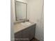 Clean bathroom with a gray vanity, white sink, and a framed mirror at 12116 Lamont Dr, Spring Hill, FL 34608