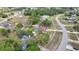 Aerial view features a lovely home with a screened pool, fenced-in backyard, and mature landscaping in a quiet neighborhood at 13373 Lawrence St, Spring Hill, FL 34609
