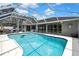 An aerial view of the backyard pool area and covered patio, perfect for outdoor enjoyment at 13373 Lawrence St, Spring Hill, FL 34609