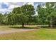 Beautiful landscaping featuring a paved road flanked by green lawns and mature trees at 15906 Prince William Pl, Odessa, FL 33556