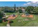 Aerial view of a playground featuring picnic tables and playsets surrounded by green space at 1810 Winsloe Dr, Trinity, FL 34655