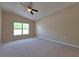 This carpeted bedroom offers a ceiling fan and natural light from a window at 19855 Ellendale Dr, Land O Lakes, FL 34638