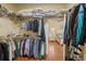 Spacious walk-in closet with ample hanging space and built-in shelving, leading into a bright bedroom at 3431 Riderwood Dr, Dade City, FL 33523