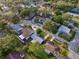 An aerial view of a neighborhood featuring mature trees, green spaces, and well-maintained homes at 4934 Amherst Ct, New Port Richey, FL 34652