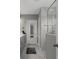 Modern bathroom featuring a walk-in shower with white marble style tile, gray cabinets and tile floors at 733 Old Windsor Way, Spring Hill, FL 34609