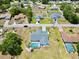 Aerial view of home showcasing the pool, spacious yard, and neighborhood at 7538 Landmark Dr, Spring Hill, FL 34606