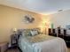 Bedroom featuring a bedside table, dresser, complemented by stylish bedding and modern decor at 8600 N Briar Patch Dr, Port Richey, FL 34668