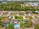 Residential aerial view highlighting houses, yards with pools, surrounded by green spaces at 13052 Drysdale St, Spring Hill, FL 34609