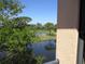Scenic water view from this home overlooking a lush green space with trees at 1514 Citrine Trl, Tarpon Springs, FL 34689