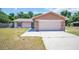 Charming single-Gathering home features a two-car garage with stone accents and a well-manicured front lawn at 2660 Orangewood Ct, Palm Harbor, FL 34684