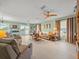Spacious living room featuring hard surface flooring, neutral paint, ceiling fans, and patio access at 3340 Oleander Dr, Hernando Beach, FL 34607