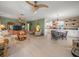 Open floor plan with a living area, dining space, and kitchen area for entertaining at 3340 Oleander Dr, Hernando Beach, FL 34607