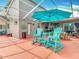 Lovely screened-in patio with bright blue Adirondack chairs, perfect for enjoying the outdoors at 4207 Fishermans Lake Dr, Lutz, FL 33558