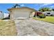 Attached two-car garage with concrete driveway and well-manicured lawn at 4333 Baden Dr, Holiday, FL 34691