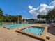 Resort-style community pool and spa with ample seating surrounded by lush landscaping and clear blue skies at 6338 Spring Flower Dr # 15, New Port Richey, FL 34653