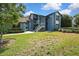 Exterior view of townhomes featuring well-manicured lawn and bright blue facade at 7644 St Andrews Blvd # 0, Weeki Wachee, FL 34613