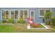 Charming backyard with artificial turf, outdoor seating, and access door at 7662 St Andrews Blvd, Weeki Wachee, FL 34613