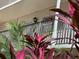 Balcony view of condo exterior with black railings, plants, and a light fixture at 840 Virginia St # 202, Dunedin, FL 34698
