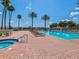 Resort-style pool area with lounge chairs, palm trees, and a hot tub for relaxation at 10187 Holly Berry Dr, Weeki Wachee, FL 34613
