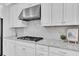 Close up of a kitchen countertop features stone countertops, modern stainless steel appliances and white cabinetry at 12539 Wetmore Ct, Odessa, FL 33556