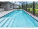 View of the sparkling pool with walk-in steps surrounded by screened enclosure at 12539 Wetmore Ct, Odessa, FL 33556