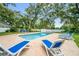Inviting outdoor pool with lounge chairs surrounded by lush greenery and brick paver patio at 1486 Loman Ct, Palm Harbor, FL 34683
