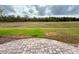 Expansive backyard features a brick patio, lush green grass, and a dense treeline at the property's edge at 18418 Bent Pine Dr, Hudson, FL 34667