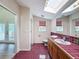 Bathroom with cherry tile, a window, skylight, vanity, and sink to provide natural lighting at 31726 Sylvian Ln, Dade City, FL 33525