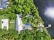Aerial view of estate featuring a pool, a dock on the lake, and lush surroundings at 4541 School Rd, Land O Lakes, FL 34638