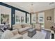 Bright living room featuring a decorative chandelier, plush seating, and natural light from large windows at 4541 School Rd, Land O Lakes, FL 34638