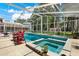 Relaxing screened pool with a spa, complemented by outdoor seating and lush landscaping at 4541 School Rd, Land O Lakes, FL 34638
