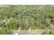 Aerial view of the property with mature trees, showing a house, a red-roofed shed, and road frontage at 5113 Cedar Ln, Brooksville, FL 34601