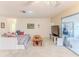 Comfortable living room with carpet, skylight, a ceiling fan, tv and sliding glass doors at 6172 Prestwick Ct, Spring Hill, FL 34606