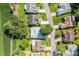 Bird's eye view of the neighborhood showing the golf course and mature trees surrounding the well-manicured lawns at 7499 Blue Skies Dr, Spring Hill, FL 34606