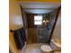 Close-up of a tiled shower with a glass door, showcasing the design and fixture details at 8126 Wooden Dr, Spring Hill, FL 34606