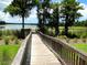 Picturesque walkway to the lake and dock surrounded by trees and tall grasses at 9124 Topneck St, New Port Richey, FL 34654