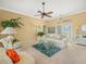 Spacious living area with elegant furnishings, bright decor, and scenic backyard views through glass doors at 9216 Tarleton Cir, Weeki Wachee, FL 34613